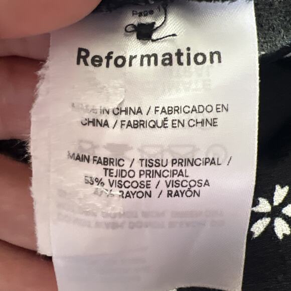 REFORMATION Size 2 Fauna Dress Black Floral Front Button-Up Midi Lightweight i24 - Picture 8 of 9